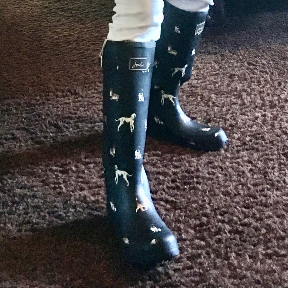 Joules Women's Welly Dog Print Black Size 8 Knee High Rain Boot HARD TO FIND